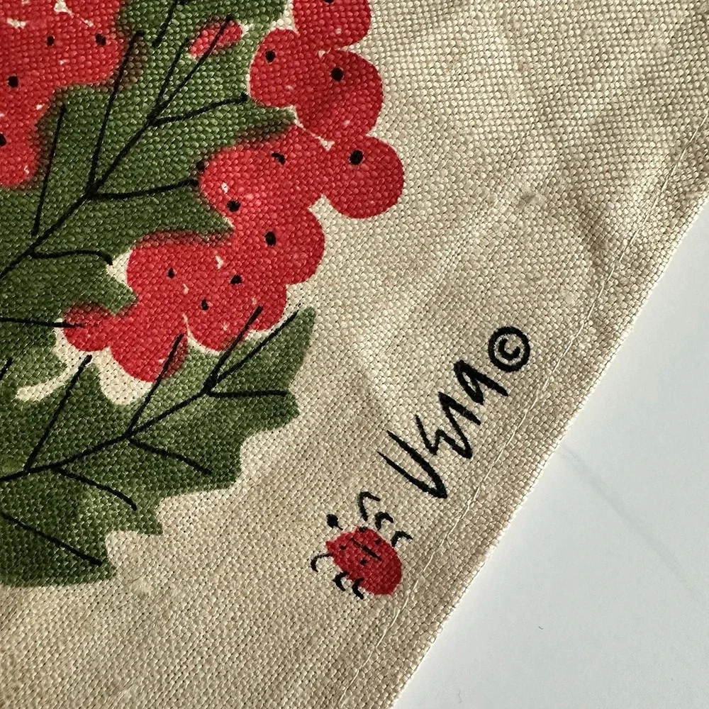 Vintage Vera Neumann Wreath Tea Towel Kitchen Christmas MCM